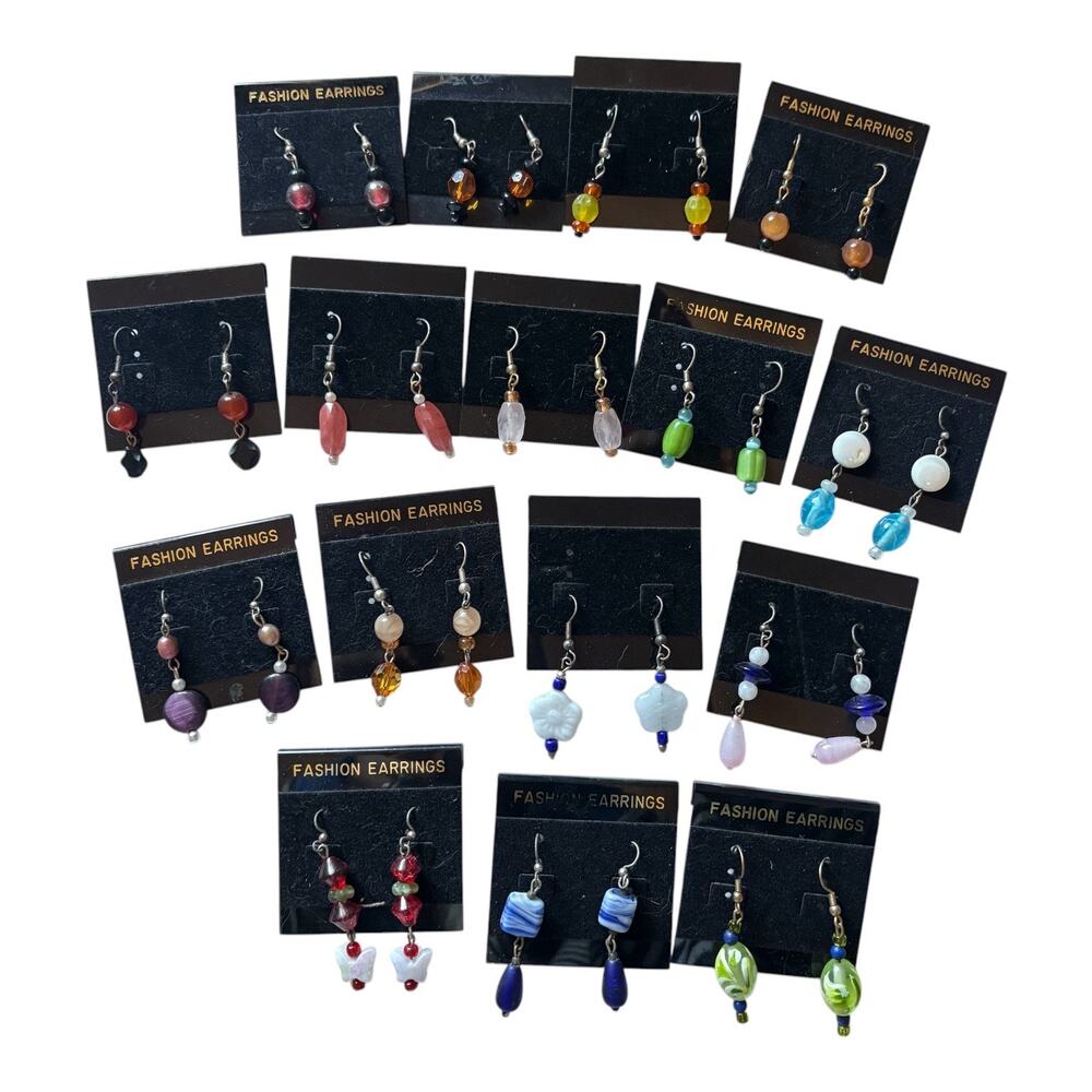 Vintage Y2K Lot of Beaded Drop Dangle Earrings 16 Pairs Colorful
